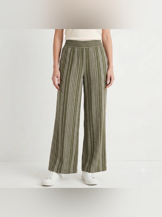 Three Dots Pants - NWT Three Dots Olive Striped Wide Leg Knit Pants size XXL